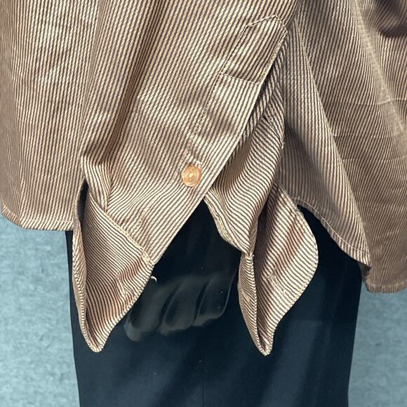 Karl Knox Men 18.5-36/37 Dress Shirt Brown Pin Stripe Btn Up Pastor Statement Pc - Picture 5 of 10